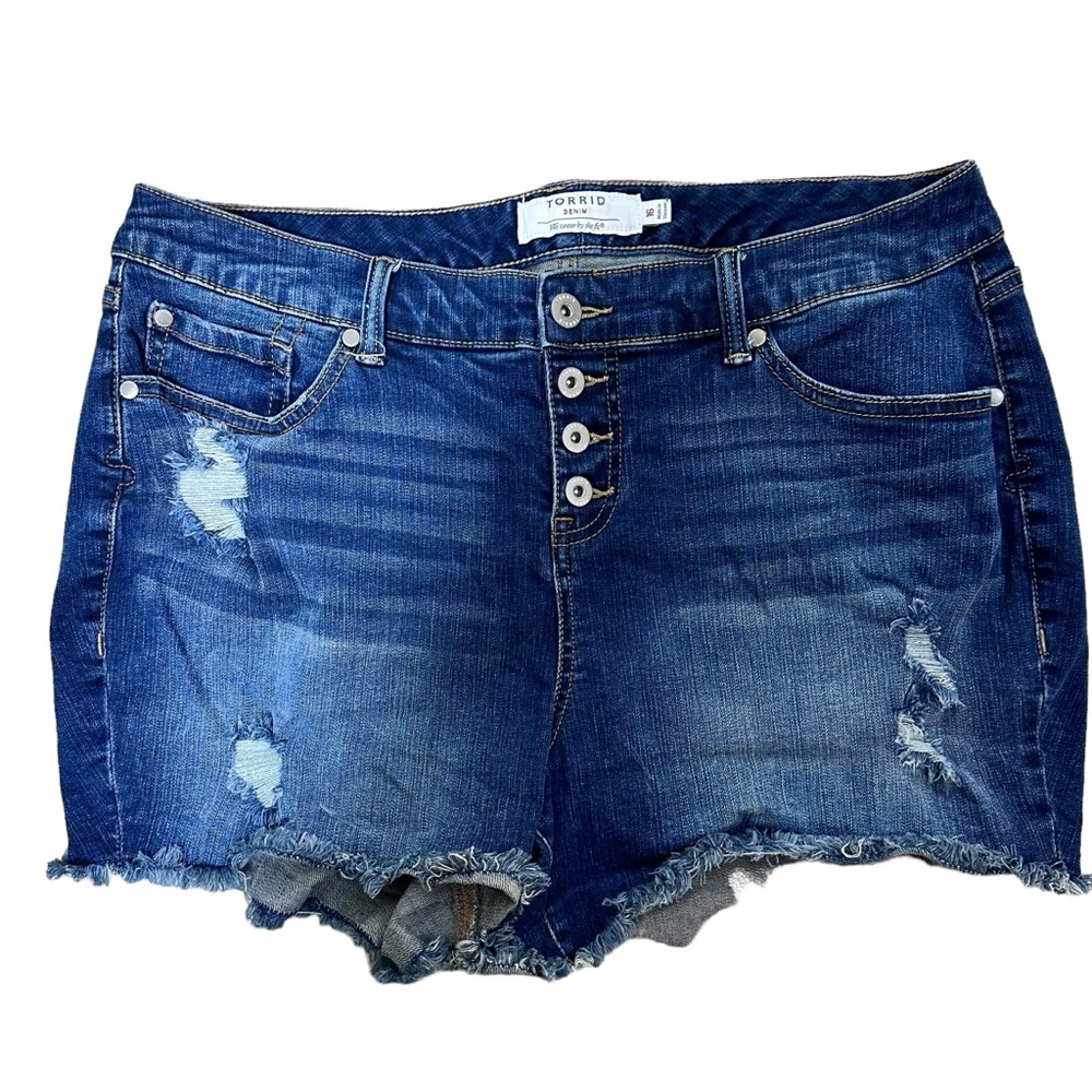 Torrid Denim Jean Shorts Distressed Button Fly Stretch Size 16
